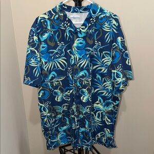 Blue Tropical Floral Hawaiian Button-Up Shirt